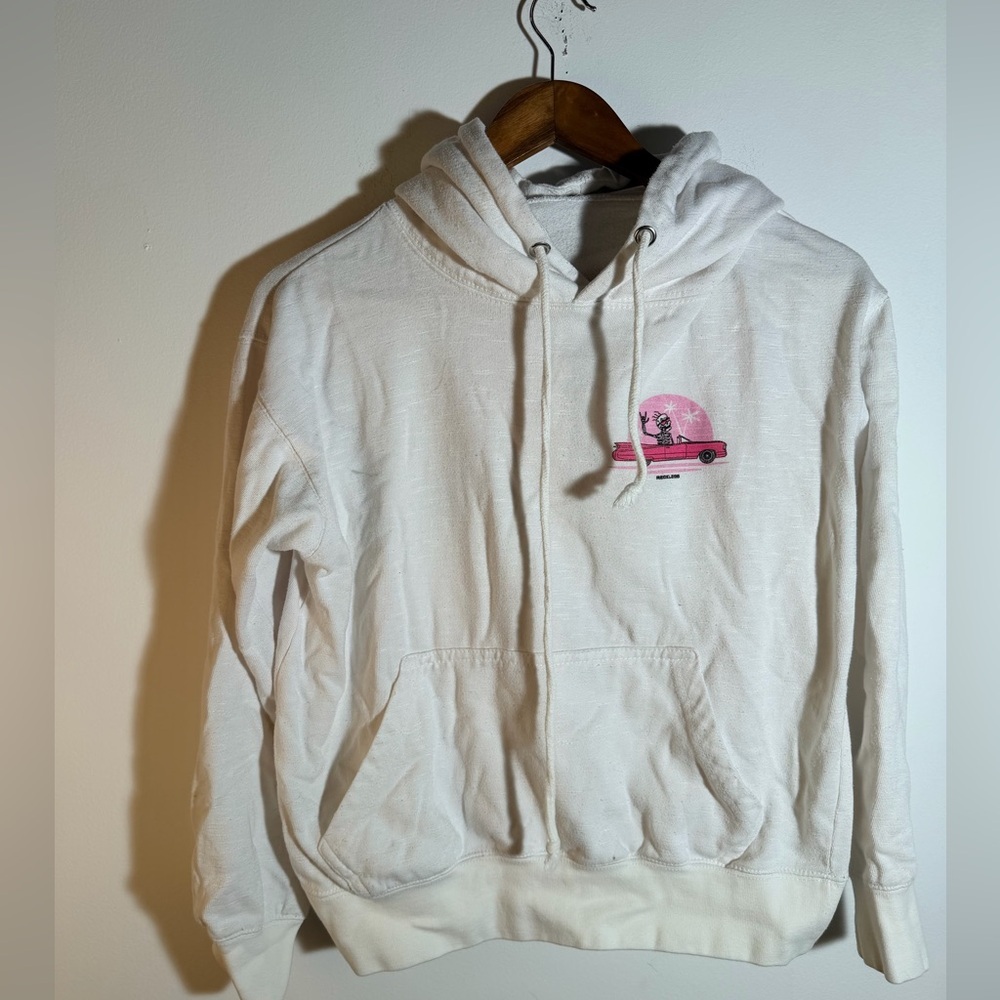 Call Your Mother White Hoodie with Pink Car Graphic